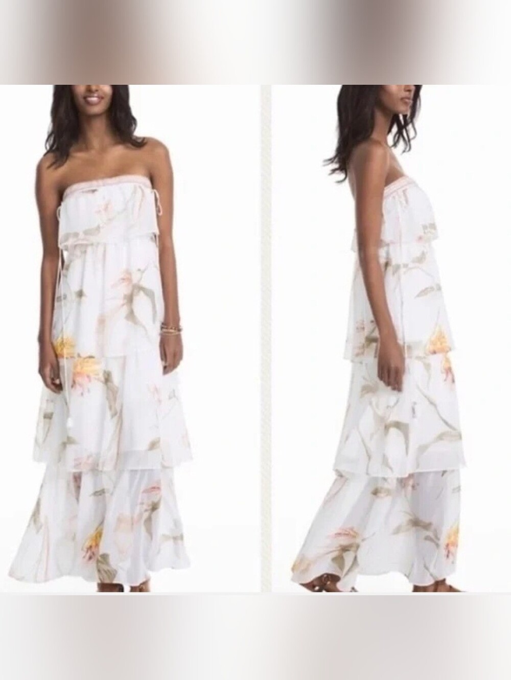 White House Black Market Strapless Tropical Maxi Dress Size XXS - Picture 2 of 9